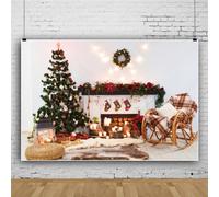 Mateju Christmas Photography Backdrop Fireplace Theme Photography Background Indoors Xmas Tree Christmas Party Decor Backdrops Vinyl Photo Studio Supplies Booth Props (4x2.5 FT,Style M)