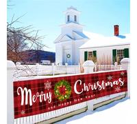 Mateju Christmas Photography Backdrop Holiday Garage Banners Christmas Background Indoor Outdoor Backdrop Decorations for Xmas New Year Birthday Family Party, 98.4x23.6 inch (red 3)