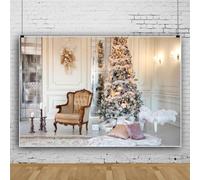 Mateju Christmas Photography Backdrop Indoor Christmas Tree Scene Photography Background Cloth Xmas Party Decor Vinyl Backdrops Portrait Photo Studio Supplies Booth Props (4x2.5 FT,E)