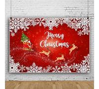 Mateju Christmas Photography Backdrop "Merry Christmas" Red Golden Photography Background Cloth Xmas Party Decor Vinyl Backdrops Portrait Photo Studio Supplies Booth Props (10x7 FT,Style E)