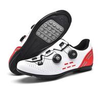 Mateju Cycling Shoes Mens and Women, Breathable Non-Slip No-Lock Indoor Bicycle Shoes, Outdoor Sports Riding Unisex Sneaker Rubber Sole Bike Sneaker (White red,9.5)