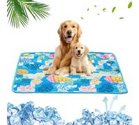 Mateju Dog Cooling Mat, Pet Cool Mat No Gel, Reusable Washable Puppy Training Pad, Ice Silk Self Cooling Pad for Dogs Cats in Hot Summer, Home Travel Pet Supplies (Blue Tropical,40x50cm)