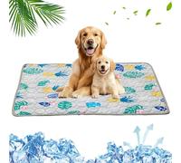 Mateju Dog Cooling Mat, Pet Cool Mat No Gel, Reusable Washable Puppy Training Pad, Ice Silk Self Cooling Pad for Dogs Cats in Hot Summer, Home Travel Pet Supplies (Gray Tropical,60x50cm)