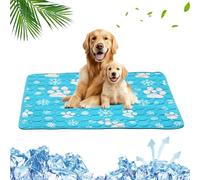 Mateju Dog Cooling Mat, Pet Cool Mat No Gel, Reusable Washable Puppy Training Pad, Ice Silk Self Cooling Pad for Dogs Cats in Hot Summer, Home Travel Pet Supplies (Blue Dog Paw,60x50cm)