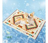 Mateju Dog Cooling Mat, Pet Cooling Mat, Bohemian Prints, Reusable Washable Pet Cool Pad Self Cool Ice Silk Pad No Gel for for Home Travel, Dogs Cats in Hot Summer (Orange,65x90cm)