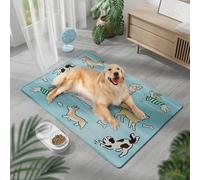 Mateju Dog Cooling Mat, Pet Cooling Mat No Gel, Puppy Paradise Series Reusable Washable Pet Cool Pad Self Cool Ice Silk Pad for Home Travel, for Dogs Cats in Hot Summer (Blue 2,65x90cm)
