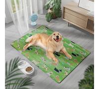 Mateju Dog Cooling Mat, Pet Cooling Mat No Gel, Puppy Paradise Series Reusable Washable Pet Cool Pad Self Cool Ice Silk Pad for Home Travel, for Dogs Cats in Hot Summer (Green 1,50x70cm)
