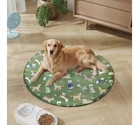 Mateju Dog Cooling Mat Round Pet Cooling Mat No Gel, Puppy Paradise Series Reusable Washable Pet Cool Pad Self Cool Ice Silk Pad for Home Travel, Dogs Cats in Hot Summer (Green 1,50x50cm)