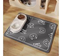 Mateju Dog Food Mat, Absorbent Quick Drying Pet Feeding Dog Placemat for Food and Water, Bowl Mat Non-Slip Cat Food-Mats Puppies & Kittens, Cute Prints (Kitten Dark Gray,30x40cm)