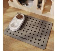 Mateju Dog Food Mat, Absorbent Quick Drying Pet Feeding Dog Placemat for Food and Water, Bowl Mat Non-Slip Cat Food-Mats Puppies & Kittens, Cute Prints (Square Dark Gray,30x40cm)