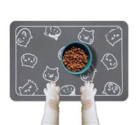 Mateju Dog Food Mat, Absorbent Quick Drying Pet Feeding for Water, animal print Non-Slip Cat Food Mats, Puppies & Kittens Dog Mat for Bowls (Cats light grey,60x90cm)