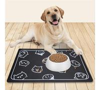 Mateju Dog Food Mat, Absorbent Quick Drying Pet Feeding for Water, animal print Non-Slip Cat Food Mats, Puppies & Kittens Dog Mat for Bowls (Cats dark grey,80x120cm)