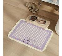 Mateju Dog Food Mat, Absorbent Quick Drying Pet Feeding for Water, Cute Plaid Print Bowl-Mat Non-Slip Cat Food Mats, Puppies & Kittens for Bowls (Purple,40x60cm)