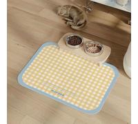 Mateju Dog Food Mat, Absorbent Quick Drying Pet Feeding for Water, Cute Plaid Print Bowl-Mat Non-Slip Cat Food Mats, Puppies & Kittens for Bowls (Yellow,40x50cm)
