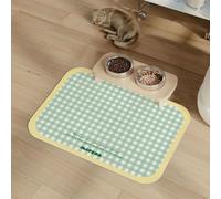 Mateju Dog Food Mat, Absorbent Quick Drying Pet Feeding for Water, Cute Plaid Print Bowl-Mat Non-Slip Cat Food Mats, Puppies & Kittens for Bowls (Green,40x50cm)