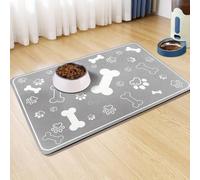 Mateju Dog Food Mat, Bones and Paw Prints Absorbent Quick Drying Pet Feeding Dog Placemat for Food and Water, Bowl Mat Non-Slip Cat Food-Mats Puppies Kittens (Light Gray,30x45cm)