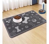 Mateju Dog Food Mat, Bones and Paw Prints Absorbent Quick Drying Pet Feeding Dog Placemat for Food and Water, Bowl Mat Non-Slip Cat Food-Mats Puppies Kittens (Dark Gray,30x50cm)