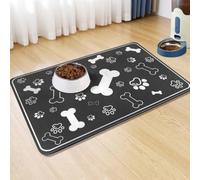 Mateju Dog Food Mat, Bones and Paw Prints Absorbent Quick Drying Pet Feeding Dog Placemat for Food and Water, Bowl Mat Non-Slip Cat Food-Mats Puppies Kittens (Black Gray,30x45cm)