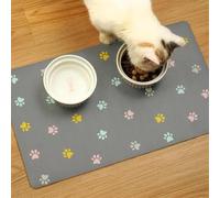 Mateju Dog Food Mat, Dog Paw Prints Absorbent Quick Drying Pet Feeding Placemat for Food and Water, Non-Slip Cat Bowl Mats Puppies Kittens (Light Gray,40x60cm)