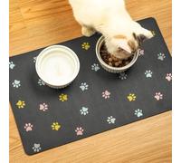 Mateju Dog Food Mat, Dog Paw Prints Absorbent Quick Drying Pet Feeding Placemat for Food and Water, Non-Slip Cat Bowl Mats Puppies Kittens (Dark Gray,30x50cm)