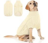 Mateju Dog Jumper Small, Dog Jumpers Medium Size Large, Long Sleeves Fleece Puppy Sweater Warm Knit Coat Pullover Vest Clothes for Cat Small Medium Large Pet (Beige,L)
