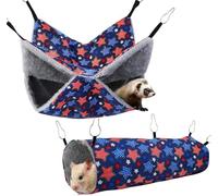 Mateju Double-Layer Pet Cage Hammock, Hanging Bed Cage for Small Animals, 2pcs Hammocks and Tubular Tunnels for Guinea Pig Parrot ferret Squirrel Hamster Playing Sleeping (blue,30 * 30+50 * 15cm)