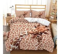 Mateju Duvet Cover Set 3 Piece for Single Double Super King Size Bed, 3D Animal Printed Bedding Set Microfibre Bed Set with Quilt Case and Pillowcases 50x75cm (Brown giraffe,260x230cm)