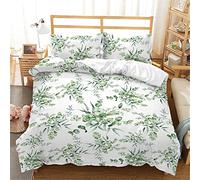 Mateju Duvet Cover Set 3 Piece for Single Double Super King Size Bed, 3D Floral Print Bedding Set Microfibre Bed Set with Quilt Case and Pillowcases 50x75cm (Green leafy plant,240x220cm)