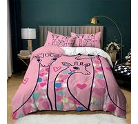 Mateju Duvet Cover Set 3 Piece for Single Double Super King Size Bed, 3D Giraffe Printed Bedding Set Microfibre Bed Set with Quilt Case and Pillowcases 50x75cm (Pink heart,135x200cm)