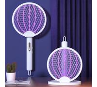 Mateju Electric Fly Swatter Racket Rechargeable, Electric Bug Zapper USB Rechargeable Mosquito Bat Large Surface Racket Mosquito for Home Indoor & Outdoor (XH-43B-White)
