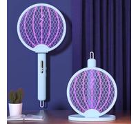Mateju Electric Fly Swatter Racket Rechargeable, Electric Bug Zapper USB Rechargeable Mosquito Bat Large Surface Racket Mosquito for Home Indoor & Outdoor (XH-43B-Blue)