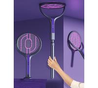 Mateju Electric Fly Swatter, Rechargeable Scalable Fly Zapper Racket Large Surface Bat Portable Mosquito Bat, Electric Mosquito Racket for Killing Flies for Indoor & Outdoor (Gray Purple,1pcs)