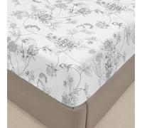 Mateju Elegant Floral Printed Fitted Sheet for Single Double King Size Bed, Microfiber Fitted Bed Sheets Soft Breathable Fade Resistant, Deep Pocket 30cm, No Pillowcases (Double,White Poppy)