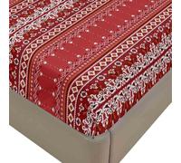Mateju Fitted Sheet Single Double King Size Microfiber Retro Exotic Style Bedding Extra Deep Pocket 30cm Fitted Bed Sheets Soft Breathable Fade Resistant No Pillowcases (Red,King)