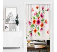 Mateju Floral Print Door Curtain, Fashion Blackout Rod Pocket Curtains, 1 Panel Thermal Insulation Drapes, Privacy Blinds for Partition, for Bedroom Closet, Hallway (Orange flowers,130x200cm)