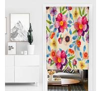 Mateju Floral Print Door Curtain, Fashion Blackout Rod Pocket Curtains, 1 Panel Thermal Insulation Drapes, Privacy Blinds for Partition, for Bedroom Closet, Hallway (Pink flowers,80x180cm)