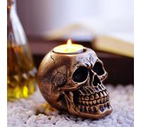 Mateju Halloween Skull Candle Holder Gothic Vintage Skull Halloween Decorative Resin Tealight Candle Holder for Haunted House Decor, Party Desktop Ornaments, Crafts (Gold)
