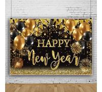 Mateju Happy New Year Backdrop Black Gold 2024 New Year Party Photography Background Carnival Party Decor Banner Backdrops Family Photos Booth Studio Props Supplies (80x120cm,Style A)
