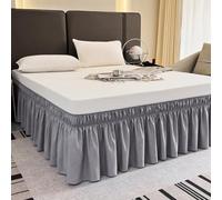 Mateju Household Elasticated Bed Skirt Ruffled, Hotel Bed Base Wrap Around Bed Valance Sheet Wrap Around Bedding Sheet Frame with Drop 38/40cm Ruffle Bedskirts (Grey,180 * 200cm+40cm)