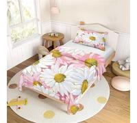 Mateju Kids Duvet Cover Set Single Bedding Set 2 Piece, Boys Girls Daisy Printed Soft Microfiber Bedding 100X135cm Quilt Cover With Matching Pillow Case 40x60cm (Pink)