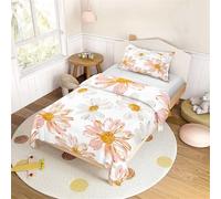 Mateju Kids Duvet Cover Set Single Bedding Set 2 Piece, Boys Girls Daisy Printed Soft Microfiber Bedding 100X135cm Quilt Cover With Matching Pillow Case 40x60cm (White)