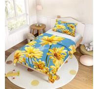 Mateju Kids Duvet Cover Set Single Bedding Set 2 Piece, Boys Girls Daisy Printed Soft Microfiber Bedding 100X135cm Quilt Cover With Matching Pillow Case 40x60cm (Blue 7)