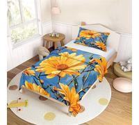 Mateju Kids Duvet Cover Set Single Bedding Set 2 Piece, Boys Girls Daisy Printed Soft Microfiber Bedding 100X135cm Quilt Cover With Matching Pillow Case 40x60cm (Yellow and blue)