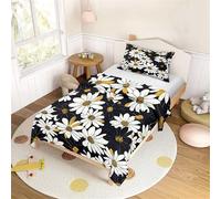 Mateju Kids Duvet Cover Set Single Bedding Set 2 Piece, Boys Girls Daisy Printed Soft Microfiber Bedding 100X135cm Quilt Cover With Matching Pillow Case 40x60cm (Black and white)