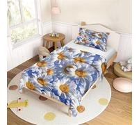 Mateju Kids Duvet Cover Set Single Bedding Set 2 Piece, Boys Girls Daisy Printed Soft Microfiber Bedding 100X135cm Quilt Cover With Matching Pillow Case 40x60cm (Blue 2)