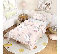 Mateju Kids Duvet Cover Set Single Bedding Set 2 Piece, Boys Girls Easter Bunny Printed Soft Microfiber Bedding 100X135cm Quilt Cover With Matching Pillow Case 40x60cm (white rabbit)