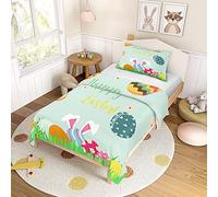 Mateju Kids Duvet Cover Set Single Bedding Set 2 Piece, Boys Girls Easter Egg Printed Soft Microfiber Bedding 100X135cm Quilt Cover With Matching Pillow Case 40x60cm (bunny ears)