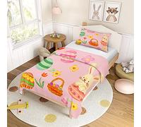 Mateju Kids Duvet Cover Set Single Bedding Set 2 Piece, Boys Girls Easter Egg Printed Soft Microfiber Bedding 100X135cm Quilt Cover With Matching Pillow Case 40x60cm (rabbit eggs)