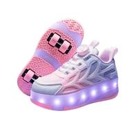 Mateju Kids Led Roller Skate Shoes for Girls Boys Skateboarding Skates with 4 Wheels Removable Parkour Shoes, Outdoor Unisex Skating Sneakers for Children Walking Sports (Pink,2)