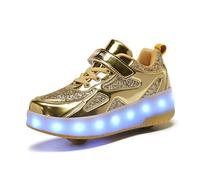 Mateju Kids Roller Skate Shoes for Boys Girls, Skateboarding Skates with 2 Wheels Parkour Shoes Unisex Retractable Skating Sneakers Shoes for Children Adult Park Sports Walking, 10.5 UK Child Gold